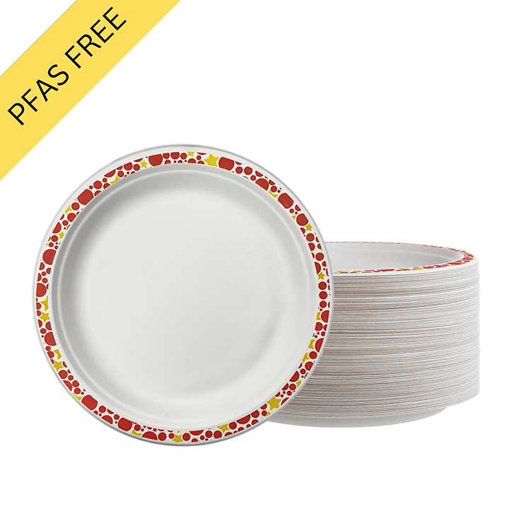 Sugarfiber™ 9 inch Round Plate with Christmas Print PFAS Free